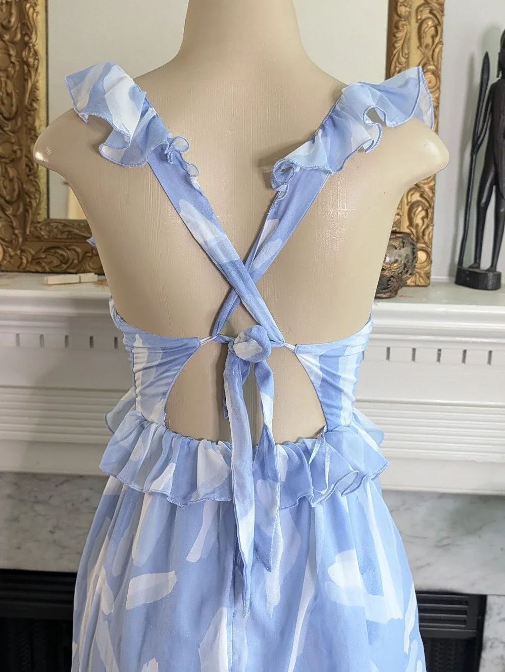 Abercrombie Fitch Powder Blue Ruffle Maxi Dress Size XS Tiered Romantic Flowy
